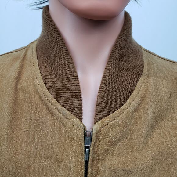 Vintage CROCODILE Leather Suede Bomber Jacket Full zip Italy Made Tan/Camel - Picture 4 of 12